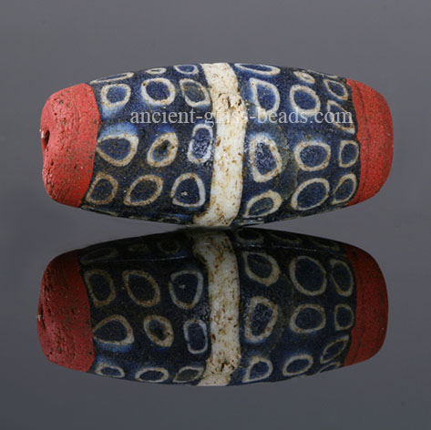Ancient Roman bead, mosaic glass with red glass caps